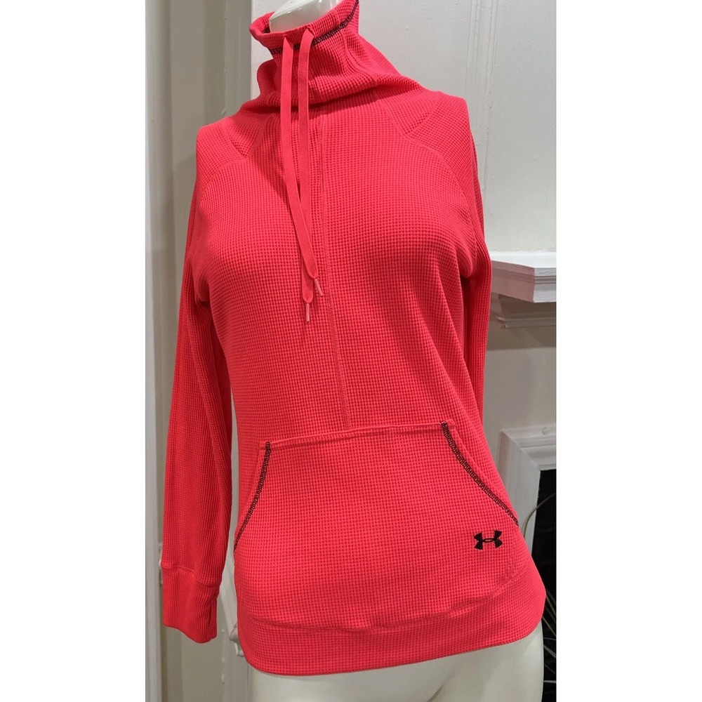 Under Armour Waffle Knit Sweatshirt Small Womens Funnel Neck Pink Athletic Wear